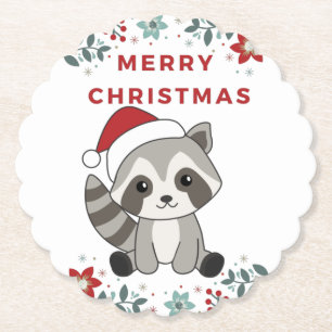 Porta-copo De Papel Feira de Papel Raccoon na Neve de Natal