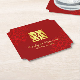 Porta-copo De Papel Felicidade dupla fundo floral casamento chinês