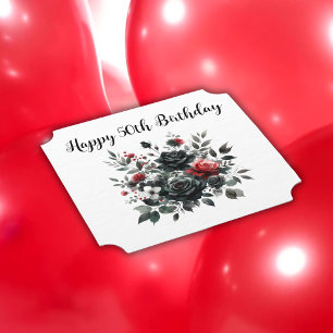 Porta-copo De Papel Feliz 50º aniversário, Rosas vermelhos e negros  
