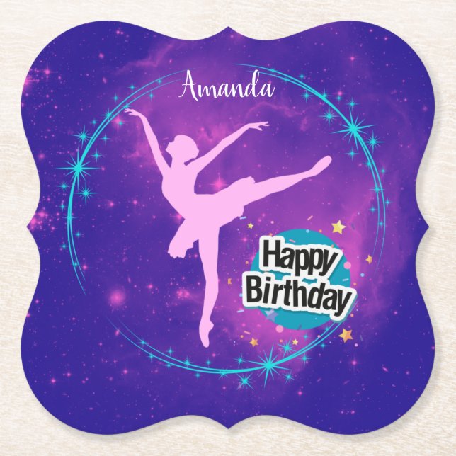 Porta-copo De Papel Feliz Aniversário Ballerina Galaxy Personalizado (Frente)
