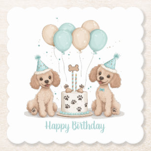 Porta-copo De Papel Feliz Aniversário - Cachorros de Poodle Standard
