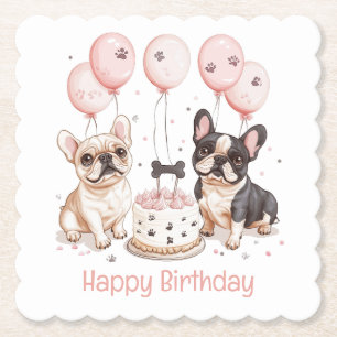 Porta-copo De Papel Feliz Aniversário Cachorros Franceses Brancos Aniv