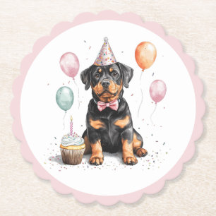 Porta-copo De Papel Feliz Aniversário Cão Rottweiler