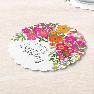 Porta-copo De Papel Feliz Aniversário das Flores do Jardim de Verão