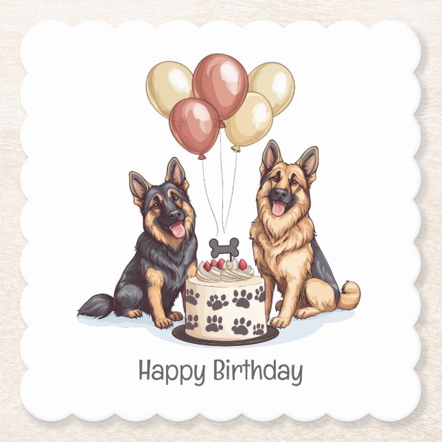 Porta-copo De Papel Feliz aniversário German shepherd Cães Bolo de Ani (Frente)