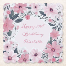 Porta-copo De Papel Feliz Aniversário: Pastel Pink Flowers | Floral