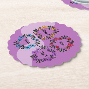 PORTA-COPO DE PAPEL FELIZ ANO NOVO 20XX PERSONALIZADO E FLOWERS WREATH