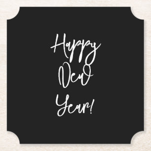 Porta-copo De Papel Feliz ano novo! Texto Moderno, Chic Black White Di