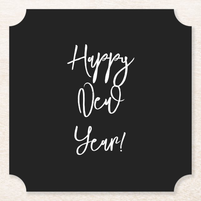 Porta-copo De Papel Feliz ano novo! Texto Moderno, Chic Black White Di (Frente)