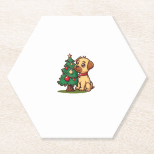 Porta-copo De Papel Feliz Cachorro de Natal com uma bela árvore para a
