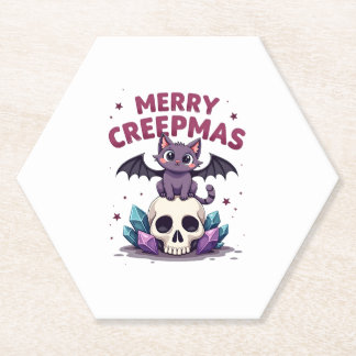 Porta-copo De Papel Feliz Creepmas Gato Pastel Goth Natal Caveira T-S