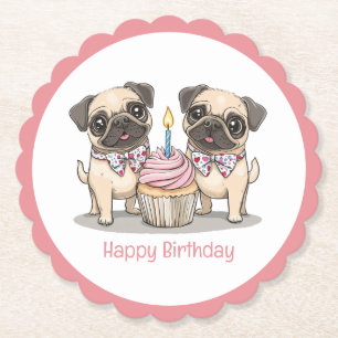 Porta-copo De Papel Feliz Cupcake de Cães Pug de Aniversário