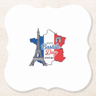 Porta-copo De Papel Feliz Dia da Bastilha França Mapa Torre Eiffel Vec