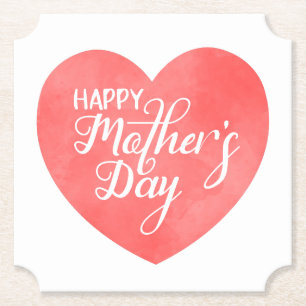 Porta-copo De Papel Feliz dia de as mães no coração cor-de-rosa, coraç