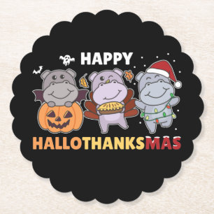 Porta-copo De Papel Feliz Hallothanksmas Hippos Christmas Hippo Paper