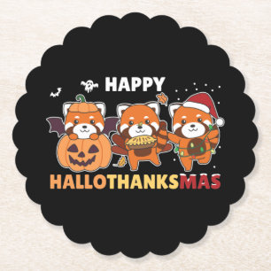 Porta-copo De Papel Feliz Hallothanksmas Pandas Christmas Red Panda