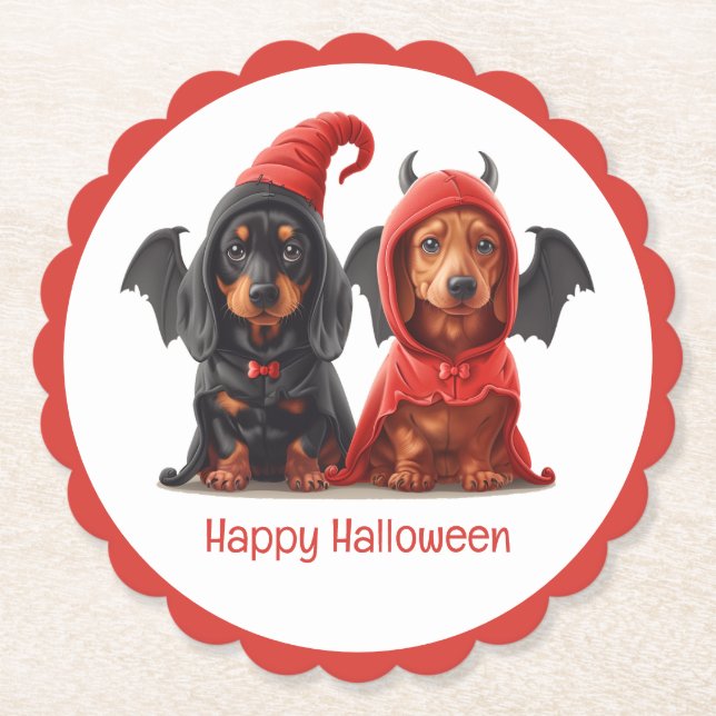 Porta-copo De Papel Feliz Halloween Dachshund Dogs Devil Bat (Frente)
