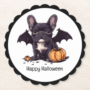 Porta-copo De Papel Feliz Halloween Francês Buldogue Wings Pumpkins