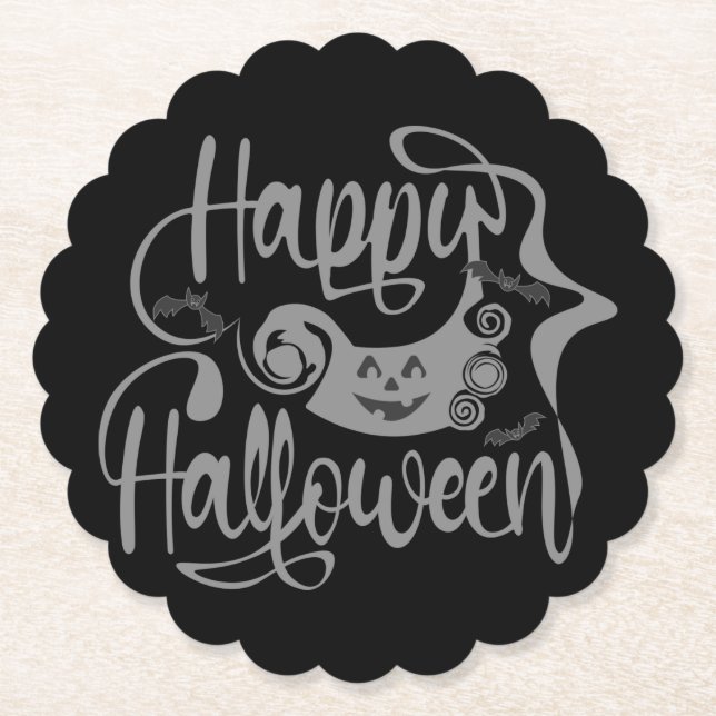 Porta-copo De Papel Feliz morcego de Halloween jack ou lanterna (Frente)