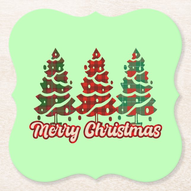 Porta-copo De Papel Feliz Natal Árvores de Xadrez Búfalo Design-42019 (Frente)
