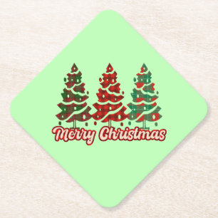Porta-copo De Papel Feliz Natal Árvores Xadrez Búfalo Design-42019