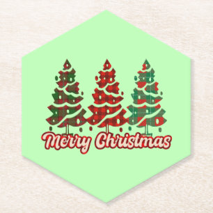 Porta-copo De Papel Feliz Natal Árvores Xadrez Búfalo Design-42019
