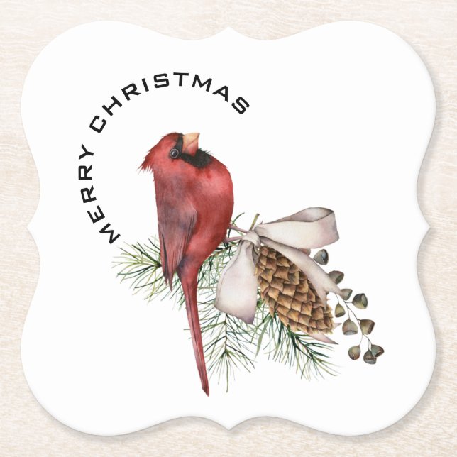 Porta-copo De Papel Feliz Natal Cardeal e Pine Cone Natal (Frente)