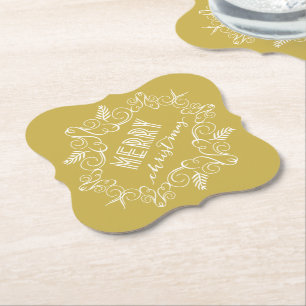 Porta-copo De Papel Feliz Natal Dourado Folhagem Festiva Vintage Deco