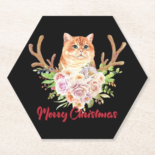 Porta-copo De Papel Feliz Natal e Gato (Frente)