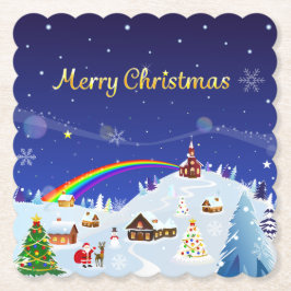 Porta-copo De Papel Feliz Natal e Papais noeis Arco-Íris