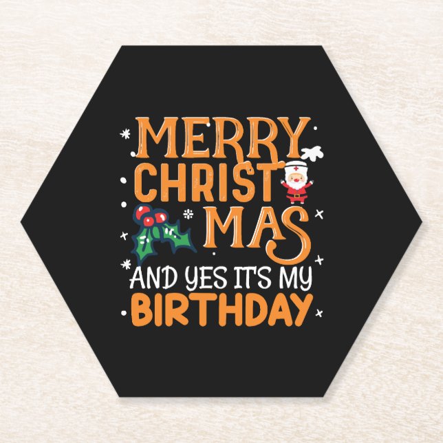 Porta-copo De Papel Feliz Natal E Sim É Meu Aniversário (Frente)