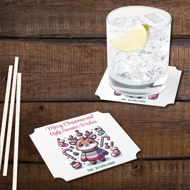 Porta-copo De Papel Feliz Natal e Suéter Feio Deseja Reindeer (Criador carregado)