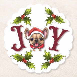 Porta-copo De Papel Feliz Natal Joy Bonito Bulldog Francês Holly