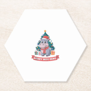 Porta-copo De Papel Feliz Natal Moo Deng Natal Bebê Hippo Tanque