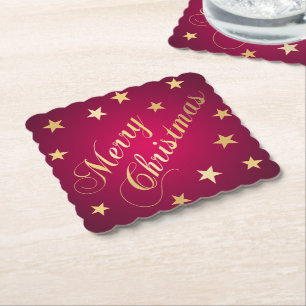 Porta-copo De Papel Feliz Natal Tons Dourados Estrelas Borgonha Elegan