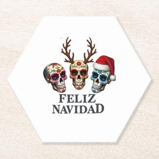 Porta-copo De Papel Feliz Navidad Sugar Skulls Reindeer Santa Mexican 