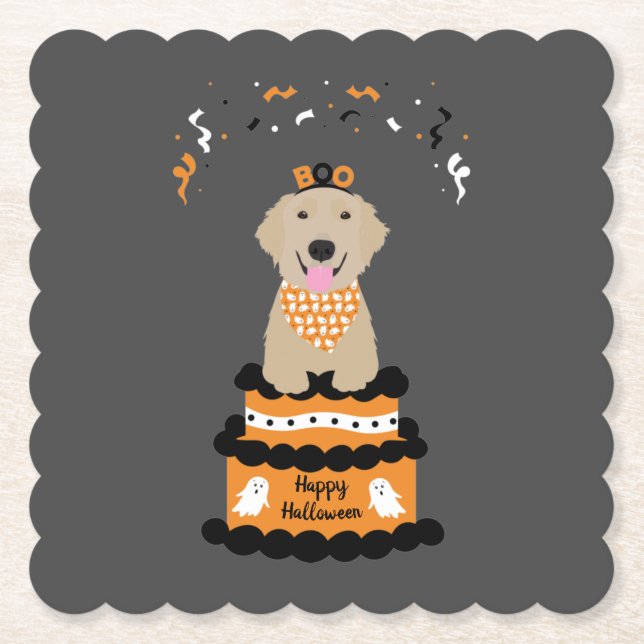 Porta-copo De Papel Feliz Ouro de Halloween Retriever Spooky Ghost Boo (Frente)