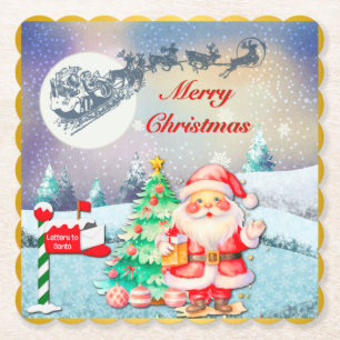 Porta-copo De Papel Feliz Papai noel de Natal, Sleigh, Reindeer, Floco