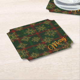 Porta-copo De Papel Feliz Steampunk Snowflake Red e Green Tartan