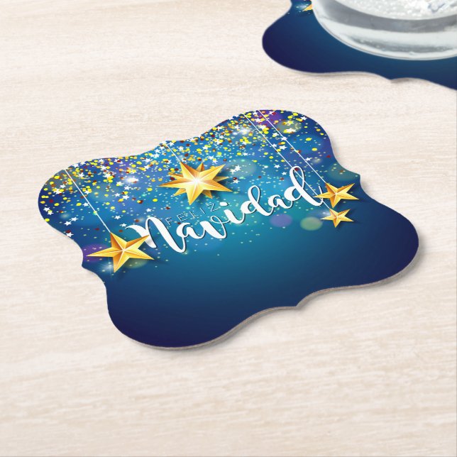 Porta-copo De Papel Felize Navidad Dourada Stars Natal (Angular)