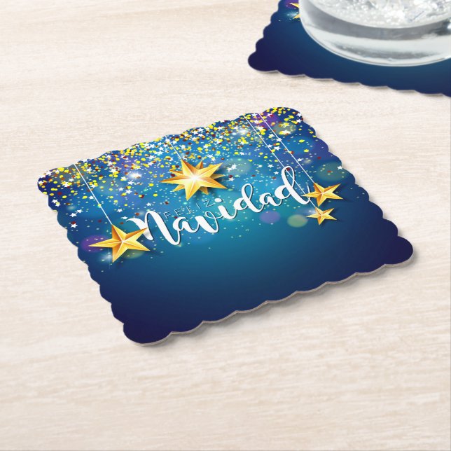 Porta-copo De Papel Felize Navidad Dourada Stars Natal (Angular)