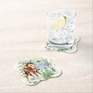 Porta-copo De Papel férias de inverno com veados retrorvintage