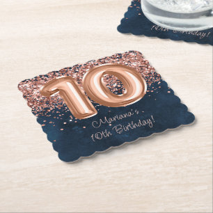 Porta-copo De Papel Festa de 10 anos Rose Gold Navy Blue
