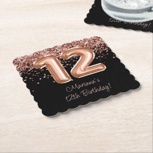 Porta-copo De Papel Festa de 12 anos Rose Gold Black