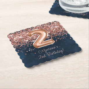 Porta-copo De Papel Festa de 2º Aniversário Rose Gold Azul Marinho