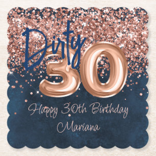 Porta-copo De Papel Festa de 30 anos em Rose Gold Azul Marinho