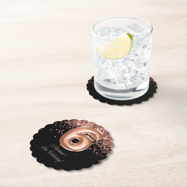 Porta-copo De Papel Festa de aniversário 6 preto Dourado rosa (Insitu)