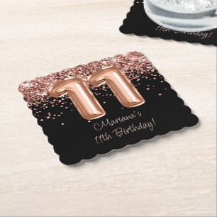 Porta-copo De Papel Festa de Aniversário de 11 anos Rose Gold Black