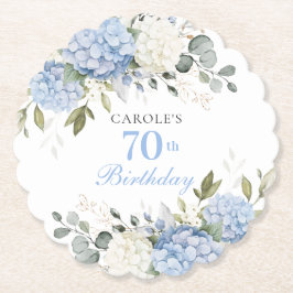 Porta-copo De Papel Festa de Aniversário de 70 anos com Hortênsia Azul