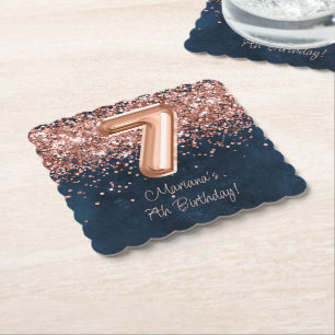 Porta-copo De Papel Festa de Aniversário de 7 anos Rose Gold Azul Mari